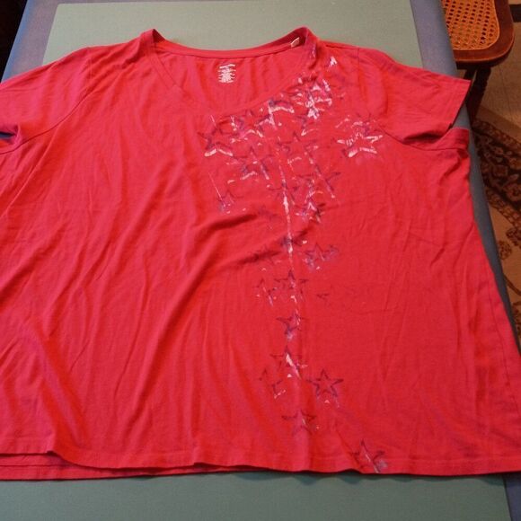 Red White Blue Stars T-shirt 3X Short Sleeve Cotton Blend V Neck - Picture 1 of 5